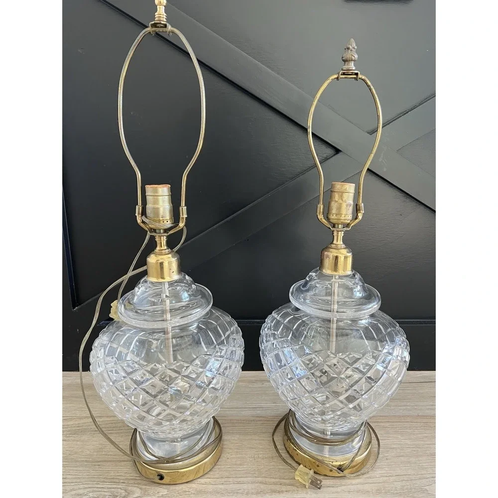 Beautiful Pair Of Waterford Crystal And Brass Table Lamps